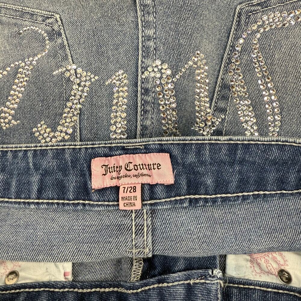 Juicy Couture Jeans Women's 7/28 Blue Lunita Wide Leg Rhinestone Logo Flare NWT - Picture 8 of 14